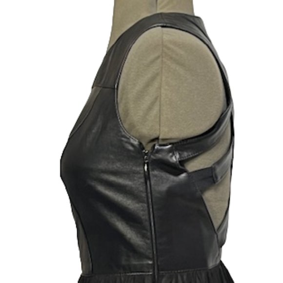 NICOLE MILLER Black Supple Leather and Chiffon Cocktail Dress Size 0, NWT - Picture 7 of 16